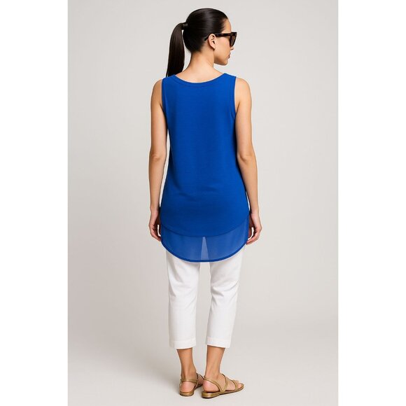 Adrienne Vittadini Royal Blue Tunic Top Sheer Chiffon Back Hem Size Large Chic - Picture 5 of 13